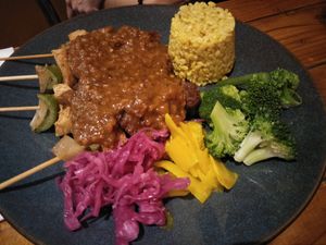 Satay skewers at Shakahari in Carlton