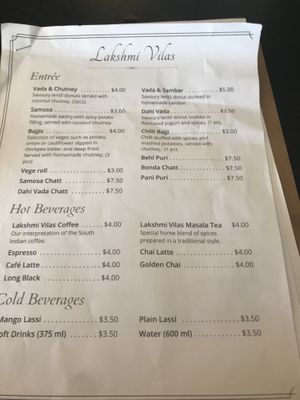 Menu at Lakishmi Vilas Vegetarian Take Away in Dandenong
