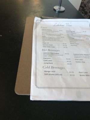 Menu at Lakishmi Vilas Vegetarian Take Away in Dandenong