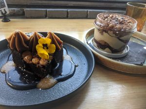 Decadent peanut brownie and delicious tiramisu at Vegie Bar in Fitzroy