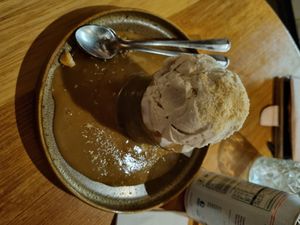 Sticky date pudding $14 at Vegie Bar in Fitzroy