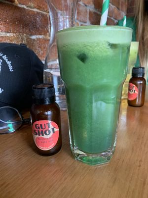 Detox juice and Kim chi git shot!  at Vegie Bar in Fitzroy