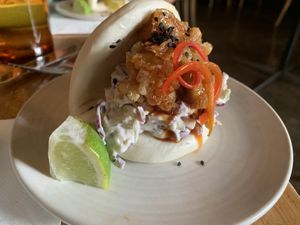 Tempura mushroom bao bun. Excellent!  at Vegie Bar in Fitzroy