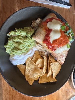 Mexican burrito with vegan cheese and coconut yoghurt   at Vegie Bar in Fitzroy