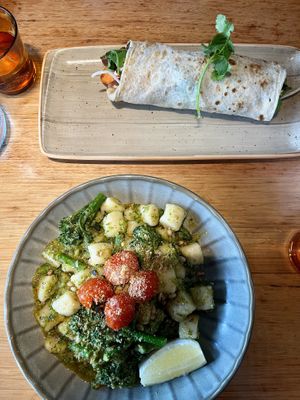 peking duck wrap and summer gnocchi (special)  at Vegie Bar in Fitzroy