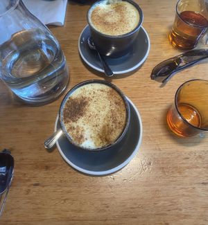 Golden chai lattes. One of us went for a second cup.  at Vegie Bar in Fitzroy