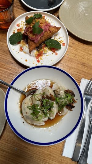 Samosa and gyoza - both very good.  at Vegie Bar in Fitzroy