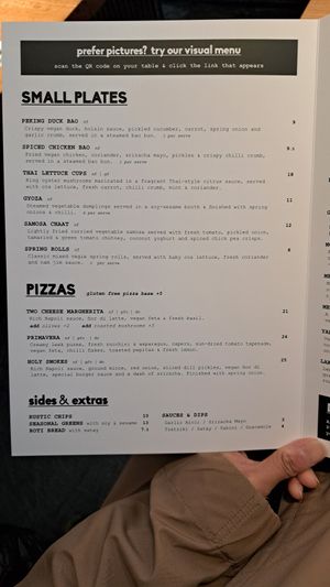 Menu at Vegie Bar in Fitzroy