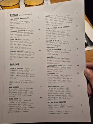 Menu July 2025 at Vegie Bar in Fitzroy