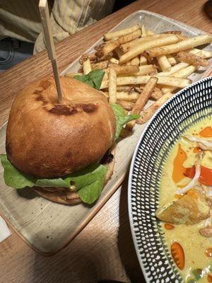 Burger and fries was nice too!  at Vegie Bar in Fitzroy