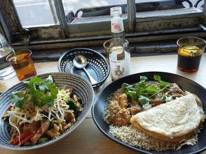 The curry on the right and the tofu stir fry on the left :) at Vegie Bar in Fitzroy