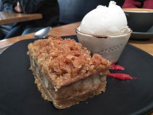 Apple crumble at Vegie Bar in Fitzroy