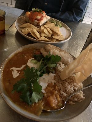 Burrito and pumpkin Dahl at Vegie Bar in Fitzroy