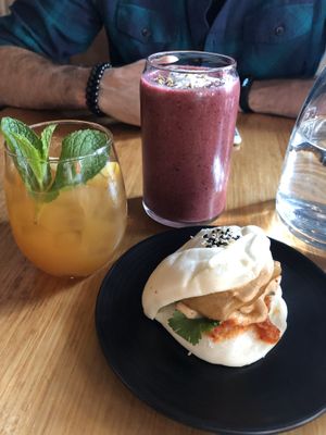 Iced tea, smoothie +slider  at Vegie Bar in Fitzroy