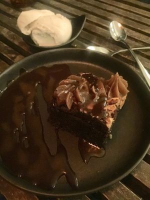 Peanut butter choc brownie with I cream. Ask for it warm! at Vegie Bar in Fitzroy