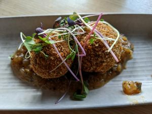 Cauliflower arancini with a zucchini and apple chutney on the specials menu at Vegie Bar in Fitzroy