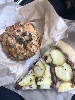 Pumpkin and lentil pie and potato and olive pizza  at Fatto A Mano in Fitzroy