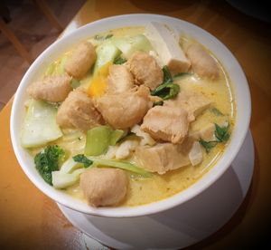 Laksa with added mock chicken at Global Vegetarian in Ormond