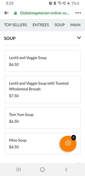 Soups at Global Vegetarian in Ormond