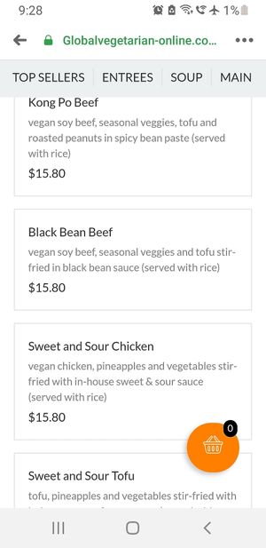 Mock meat dishes at Global Vegetarian in Ormond