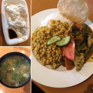 steam dumpling, lentil soup, Indian curry.  at Global Vegetarian in Ormond