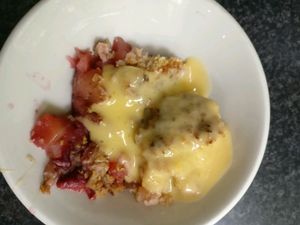 Apple crumble with vegan custard at Gopals in Melbourne