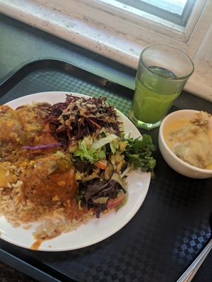 Had already tucked in, but I had rice with kofta balls, butter bean curry, and 2 salads. Not sure what the dessert was but very tasty! at Gopals in Melbourne
