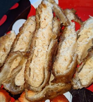 Vegan chicken burger texture at Vincent Vegetarian Food in Footscray