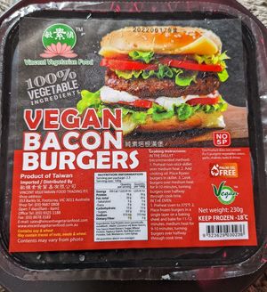 Mock beef and bacon burgers at Vincent Vegetarian Food in Footscray