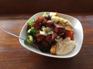 Vegan lunch - mix of many dishes at Tofulicious in Richmond