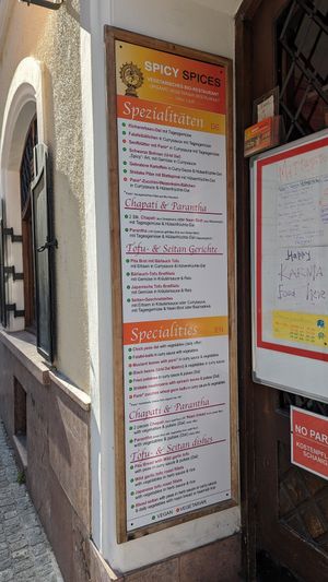 Schild wurde heute frisch aufgestellt at Bio Bistro Spicy Spices in Salzburg