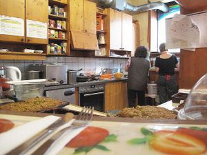 cozy familiar kitchen at Regenbogen Reformhaus in Vienna