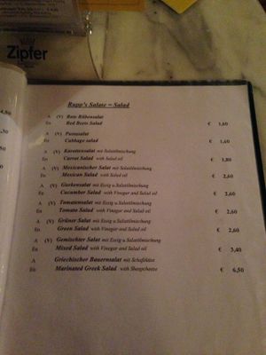 english menu page 1 at Rupp's Vegetarisches Pub   in Vienna