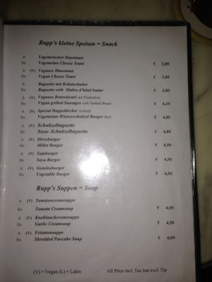 english menu page 2 of 5
 at Rupp's Vegetarisches Pub   in Vienna