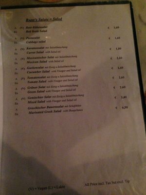 english menu page 4 of 5 at Rupp's Vegetarisches Pub   in Vienna