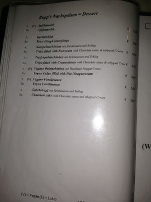 english menu page 5 of 5 at Rupp's Vegetarisches Pub   in Vienna