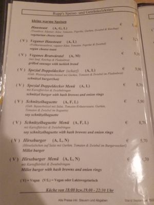 1page of the Menu at Rupp's Vegetarisches Pub   in Vienna