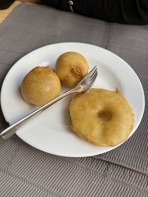 Fried banana and pineapple dessert at Vegetasia in Vienna