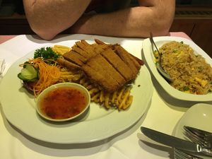 vegan duck with potatoes and fried rice at Xu's Cooking in Vienna