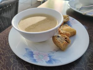 Miso soup and fried aubergine at Xu's Cooking in Vienna
