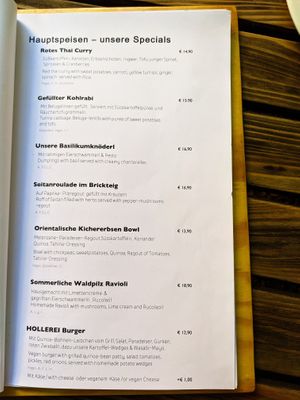 Main dish page of menu at Hollerei at Hollerei in Vienna