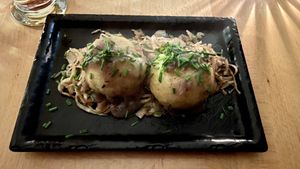 Dumplings filled with smoked tofu, cabbage, red onions at Hollerei in Vienna