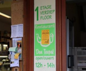 signage at Den Teepot in Brussels