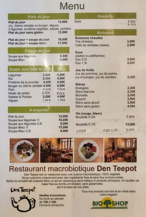 Menu at Den Teepot in Brussels