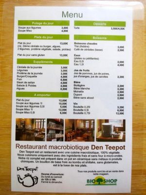 'Den Teepot - Menu in French' at Den Teepot in Brussels