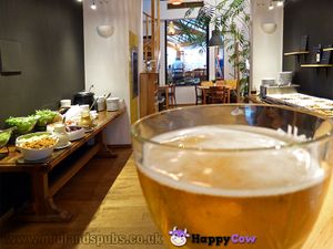 Goliath Blonde and view of Buffet at Dolma at Dolma in Brussels