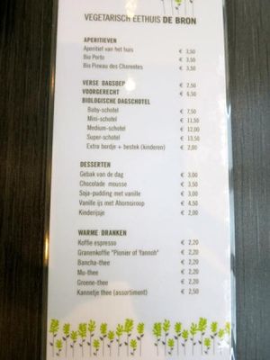 Menu at De Bron - Pre-order only - Maybe closed in Bruges