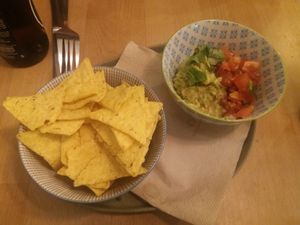 Tortilla chips with guacamole and smoky chipotle salsa at Greenway in Ghent