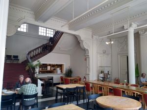 Interior decor of Lekker: you can see some of the features of this beautiful old building. The upstairs is not part of the restaurant. at Lekker GEC in Ghent
