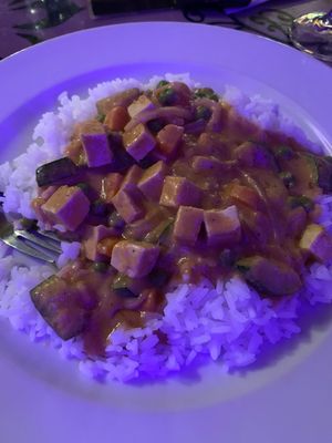 Vegan „Out of Africa“ Meal. Every vegan meal is marked in the menu.  at Radost FX Cafe in Prague